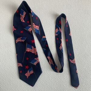Vintage One America Neck Tie AOP All Silk USA Flags Patriotic Independence Stars